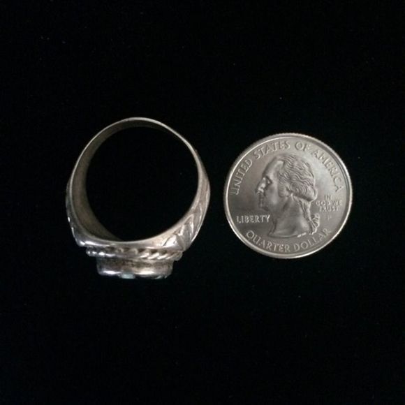 Vintage Native American Fire Opal & Onyx Ring - Picture 6 of 7